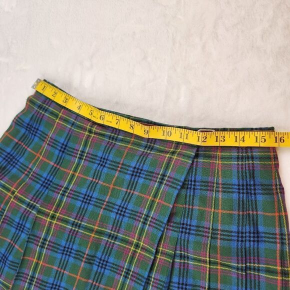VTG Ralph Lauren Wool Tartan Plaid Pleated Belted Wrap Mini Skirt Sz 10 - Picture 12 of 13